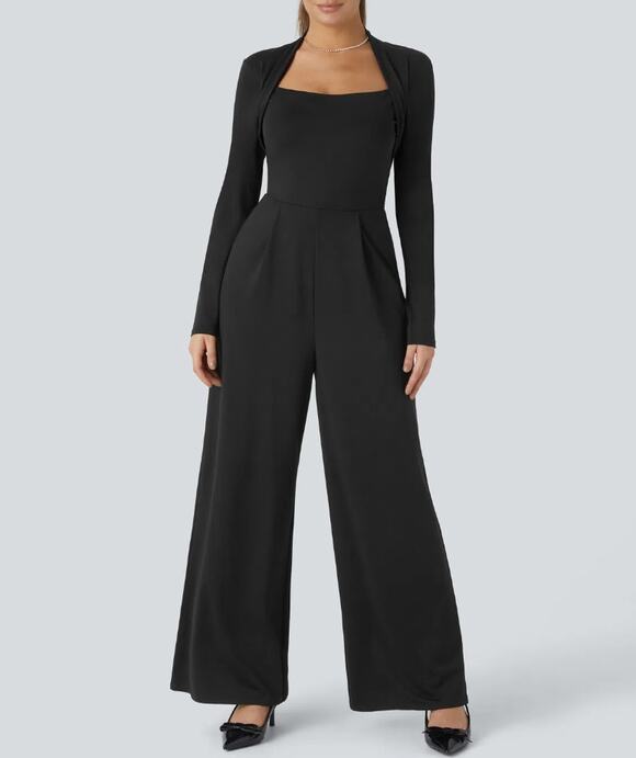 HALARA Pants - NWT Halara Women's Long Sleeve Wide Leg Work Jumpsuit Minimalist Black Size M